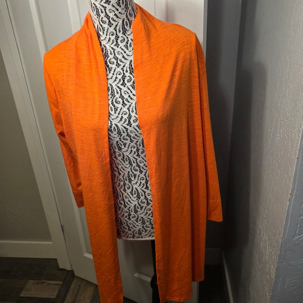 Long Open Front Cardigan Elementz  Womens Large Orange Duster Lagenlook 3/4 Knit